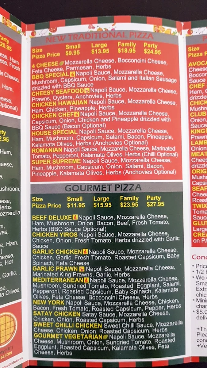 Menu, Pizza Palace