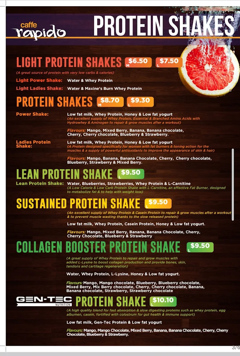 Menu, Caffe Rapido