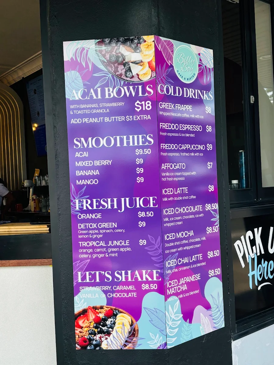 Menu, Billy Boy Cafe & Bistro