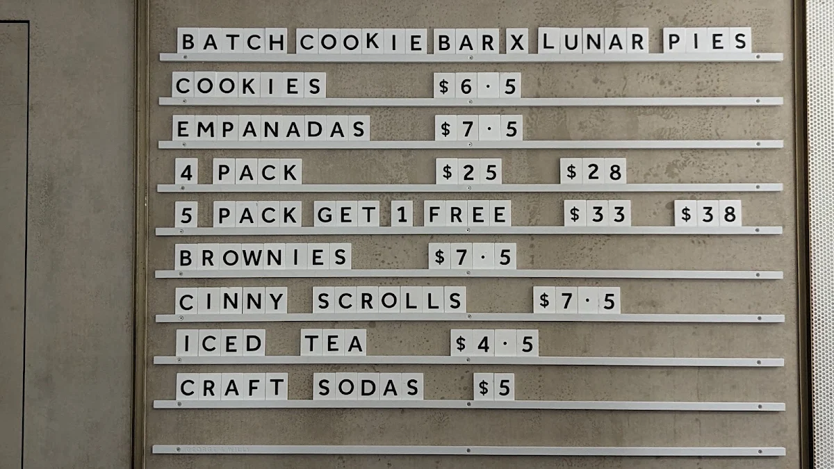 Menu, Batch Cookie Bar x Lunar Pies