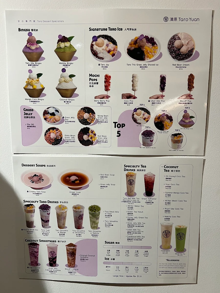 Menu, Taro Yuan