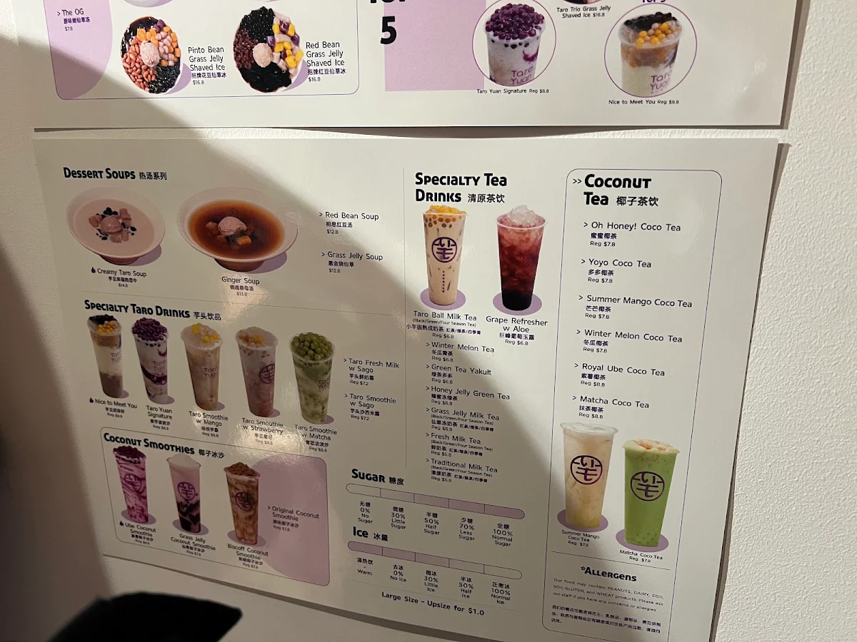 Menu, Taro Yuan