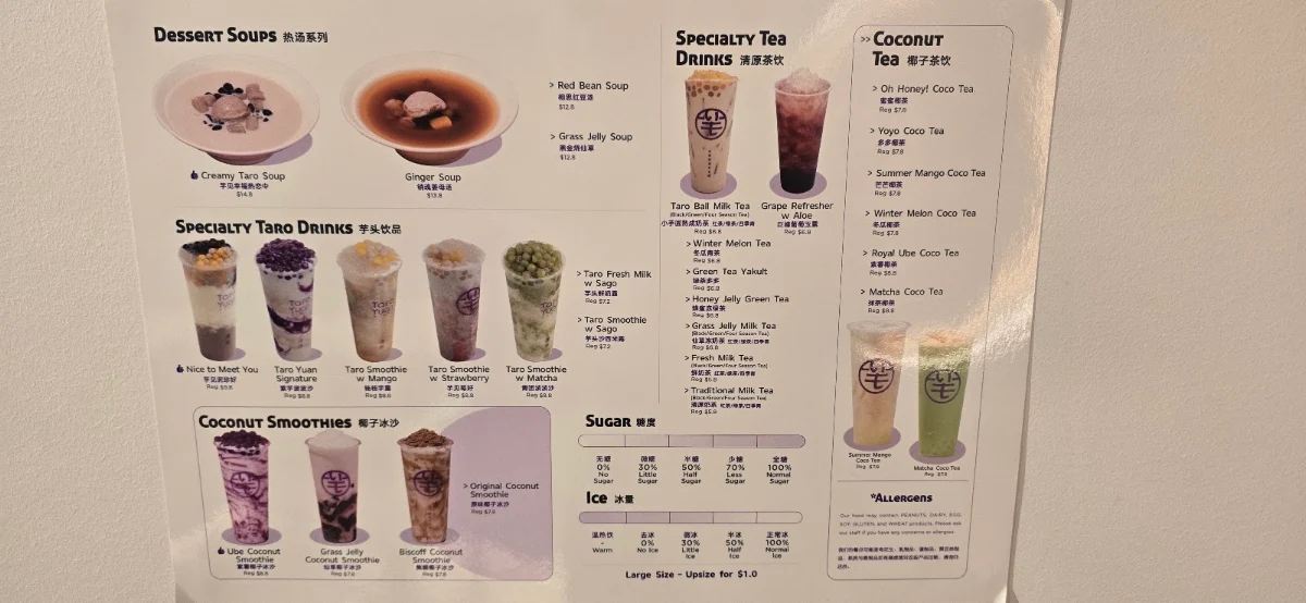 Menu, Taro Yuan