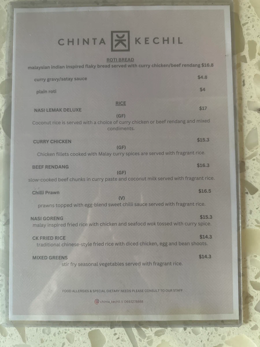 Menu, Chinta Kechil