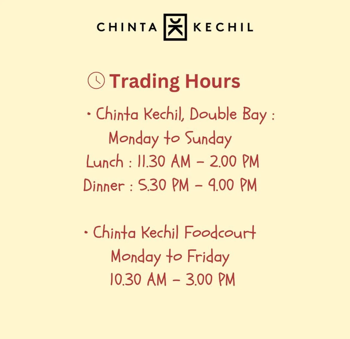 Menu, Chinta Kechil