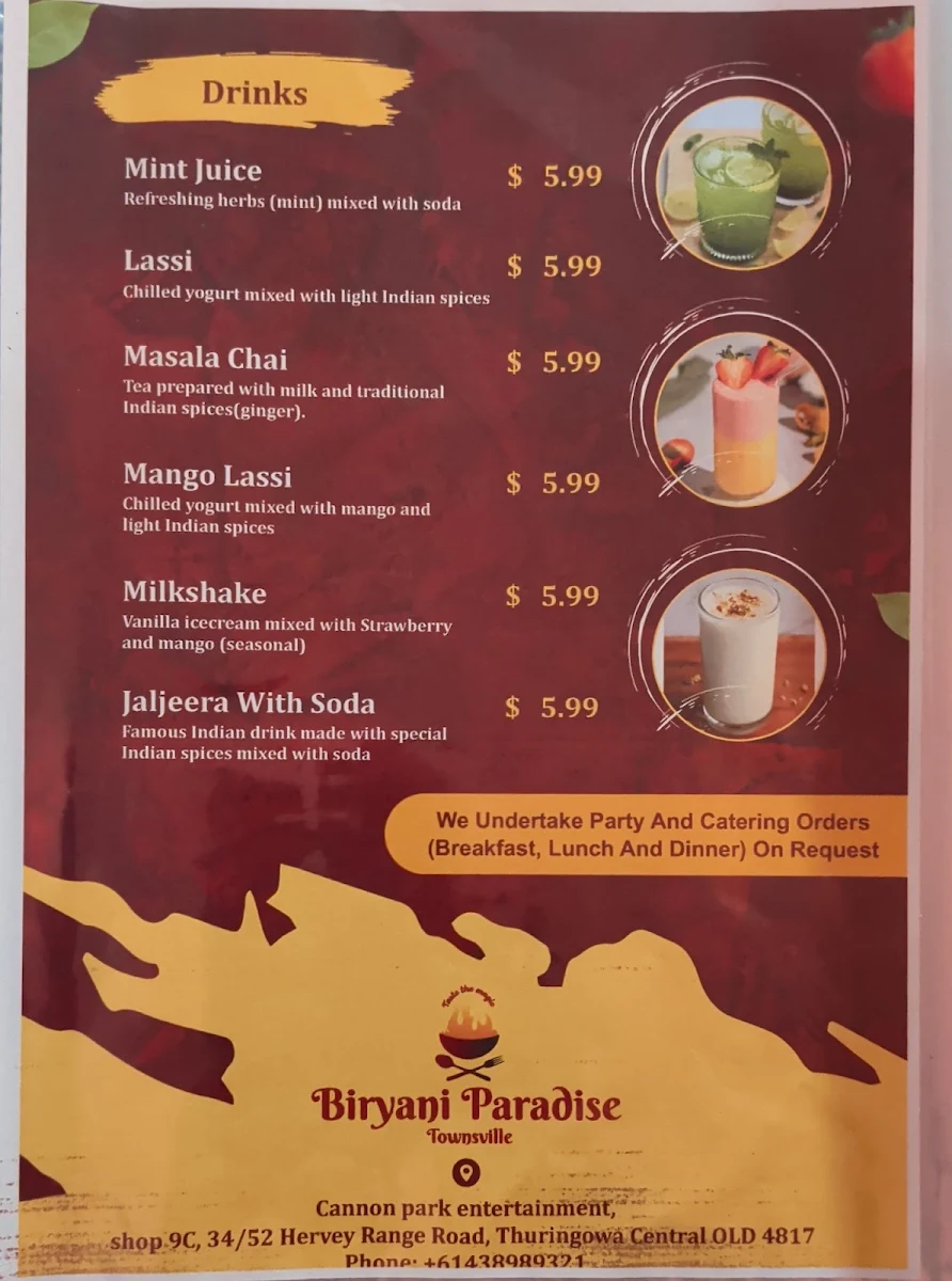 Menu, Biryani Paradise Townsville