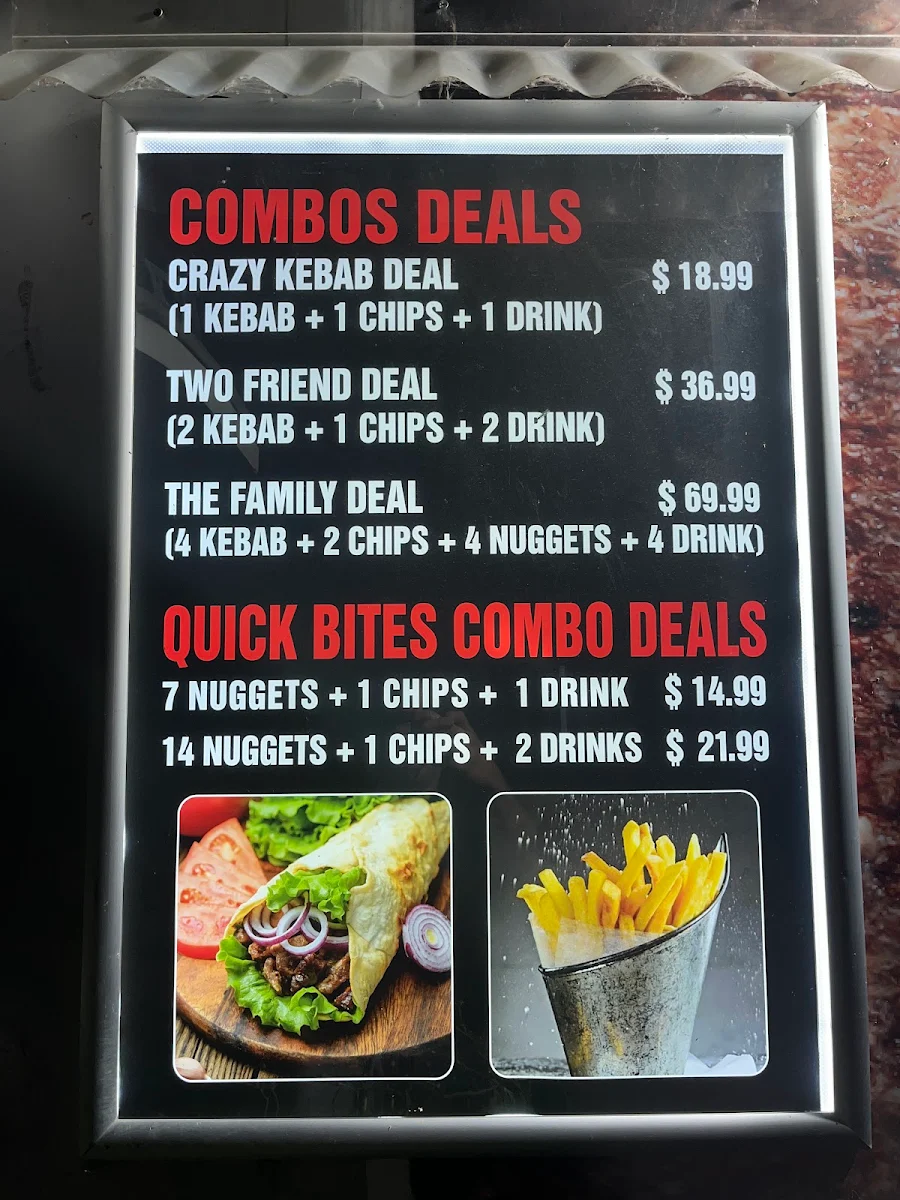 Menu, Greensborough crazy kebabs