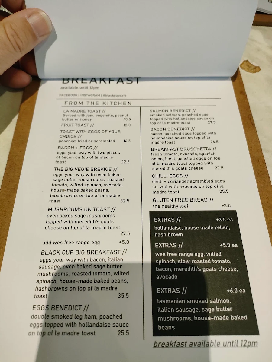 Menu, Black Cup Cafe