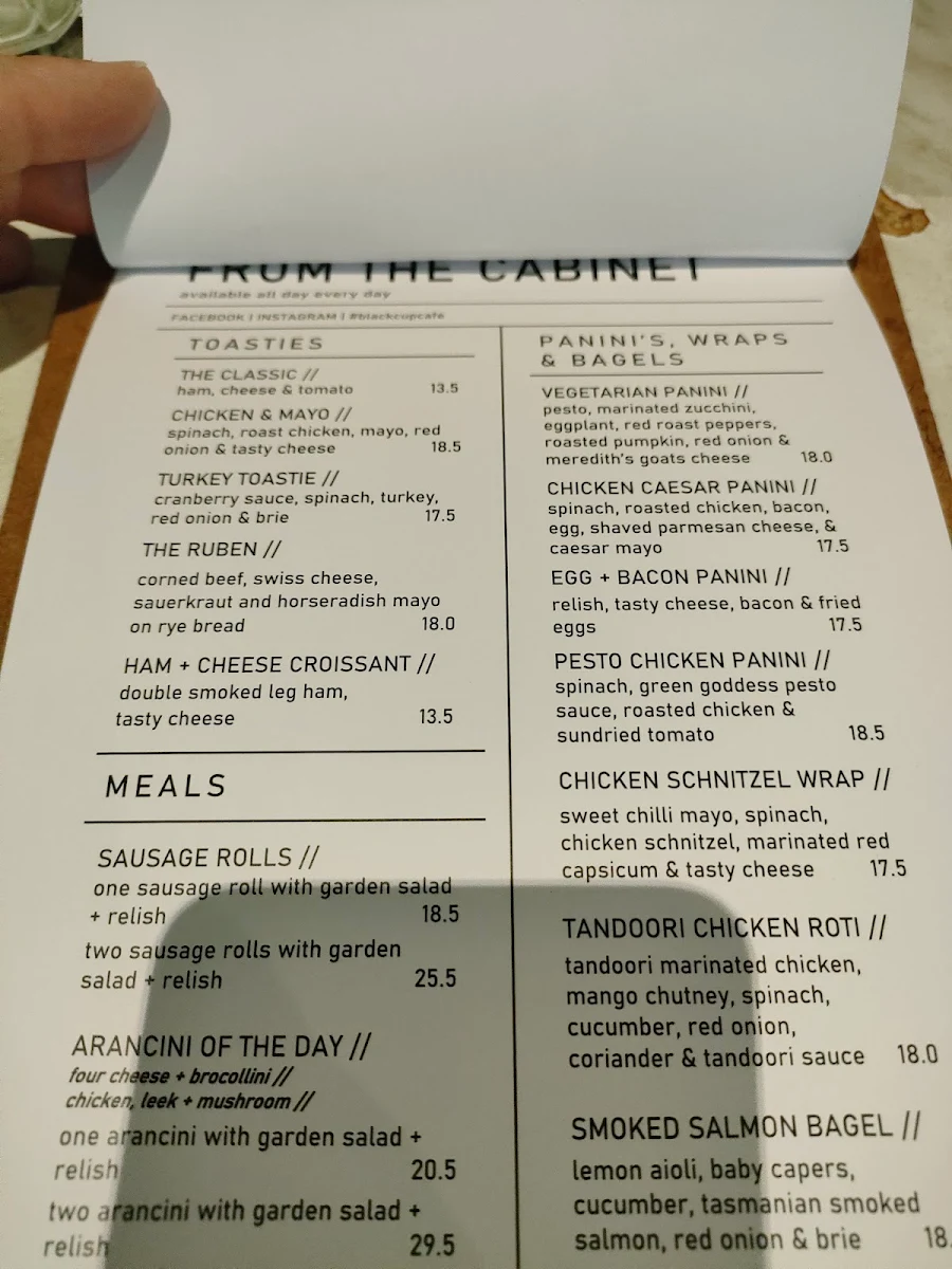 Menu, Black Cup Cafe