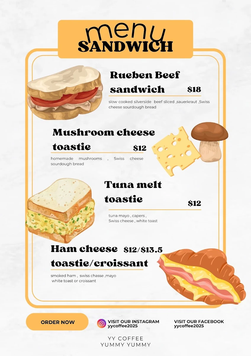 Menu, YY Cafe and restaurant