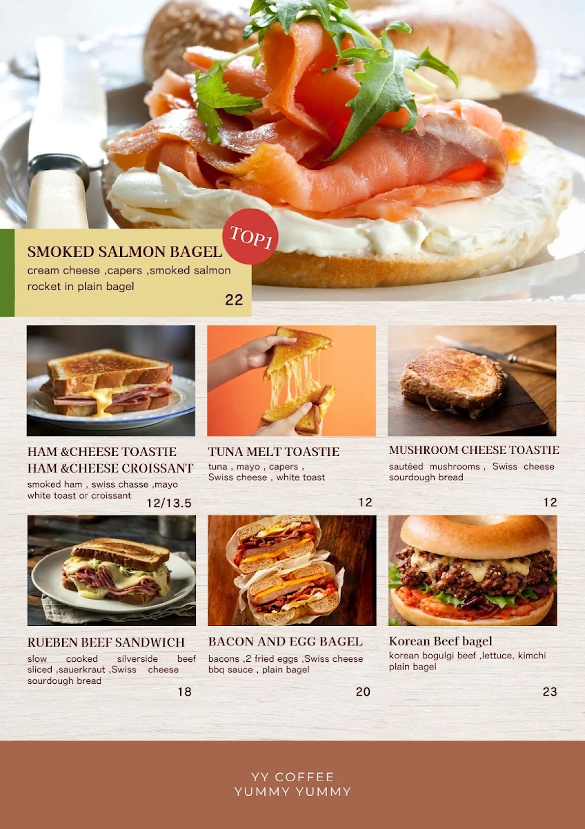 Menu, YY Cafe and restaurant