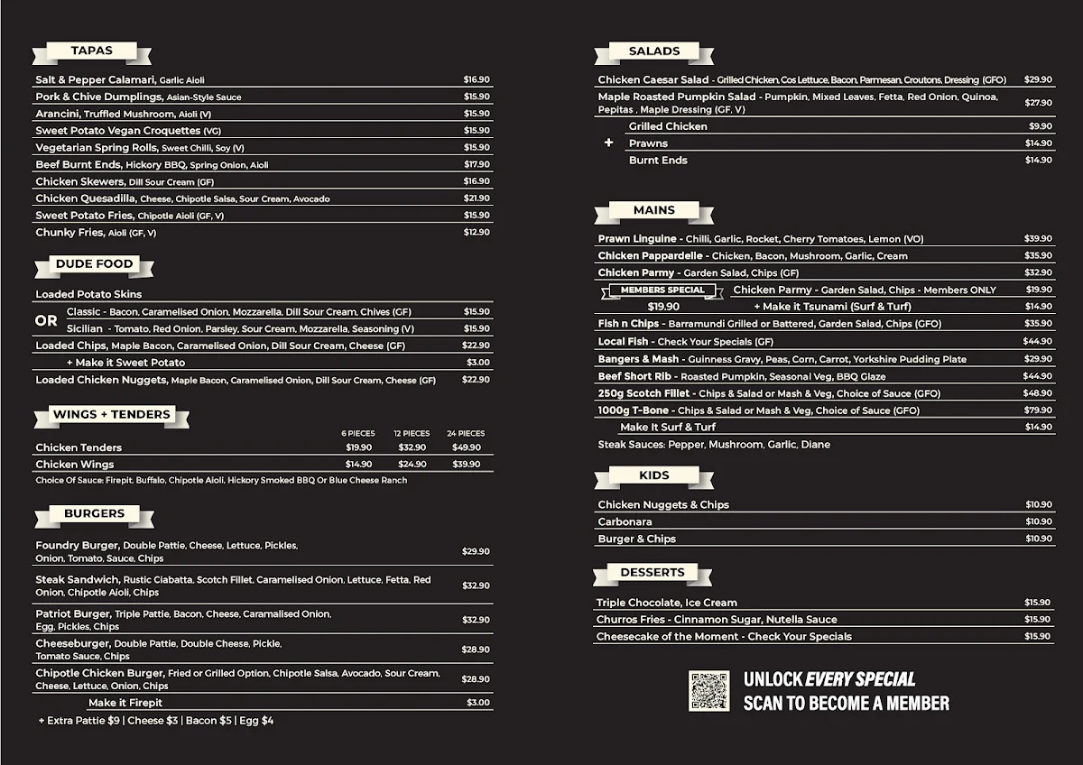 Menu, Foundry Tavern
