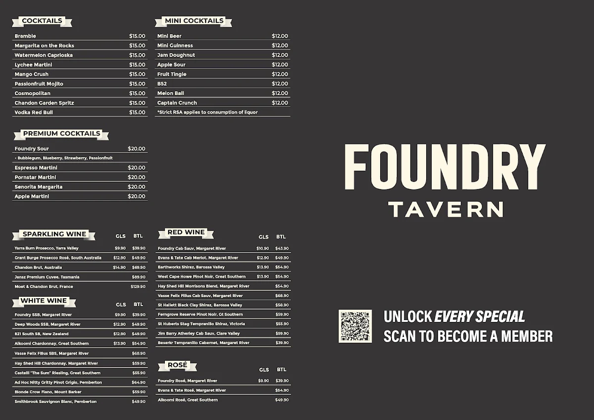 Menu, Foundry Tavern