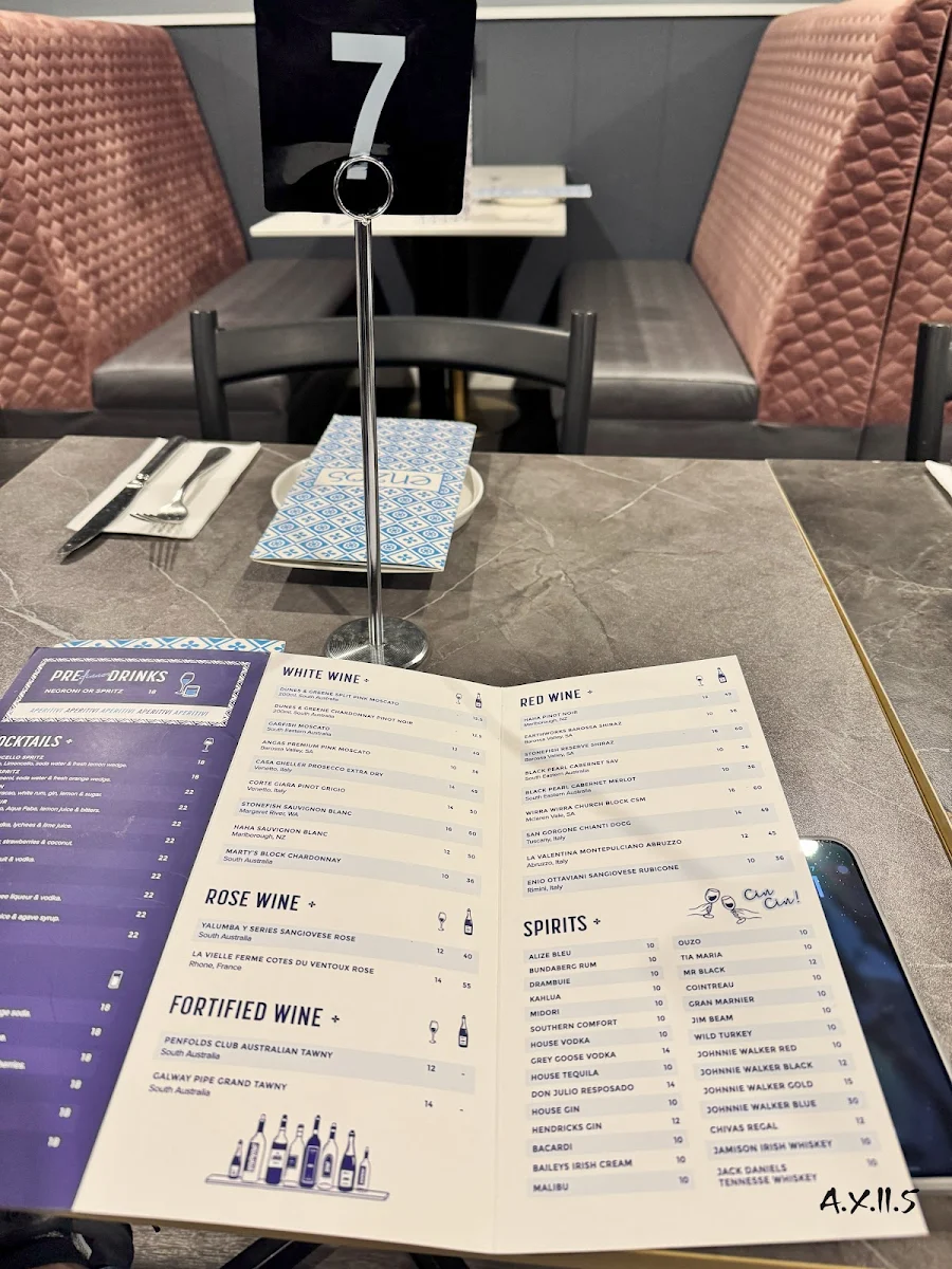 Menu, Enzo's Cucina Panania