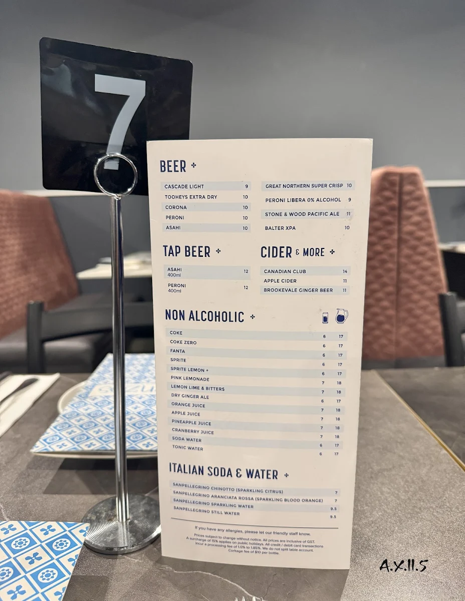 Menu, Enzo's Cucina Panania