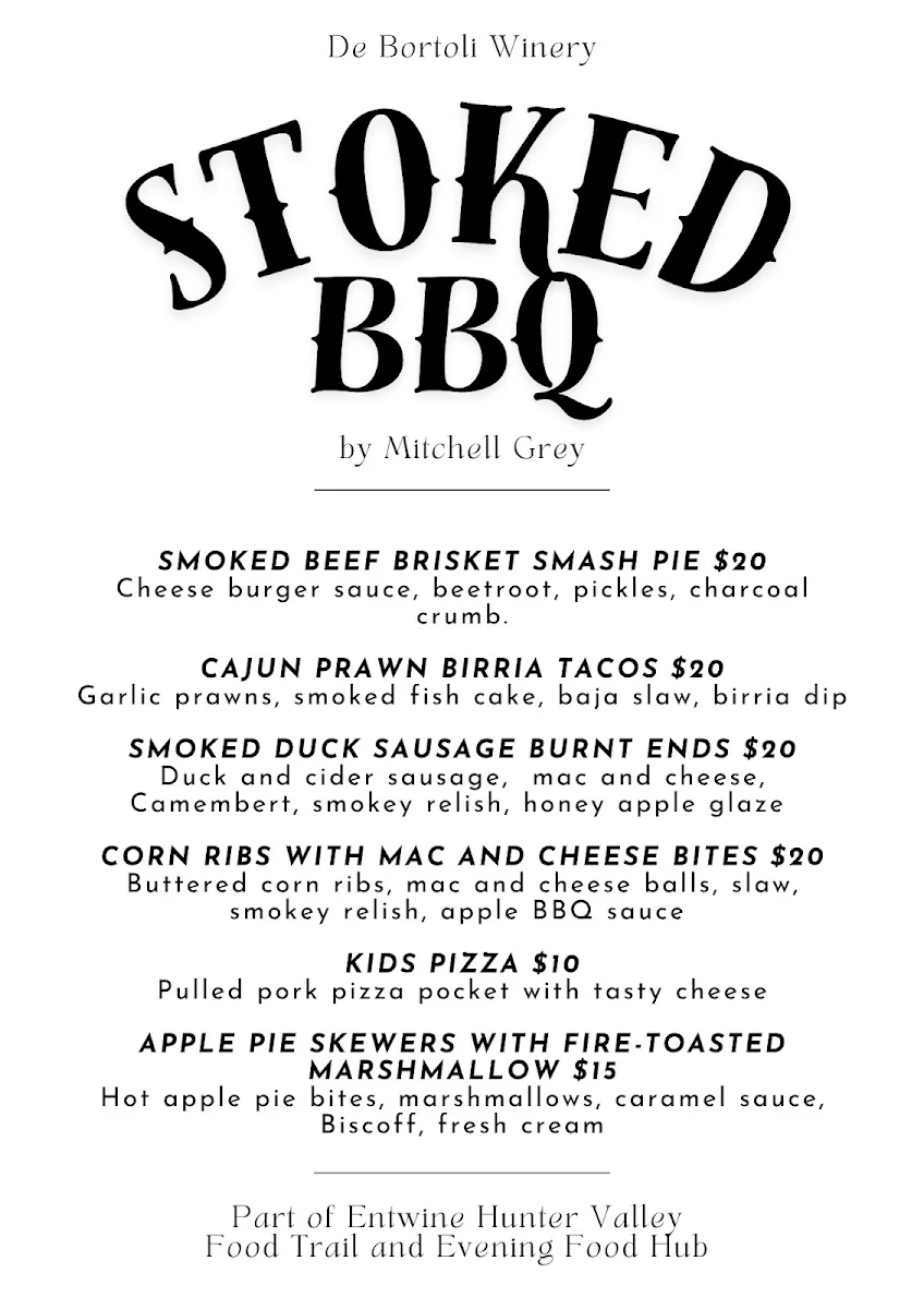 Menu, Entwine Hunter Valley