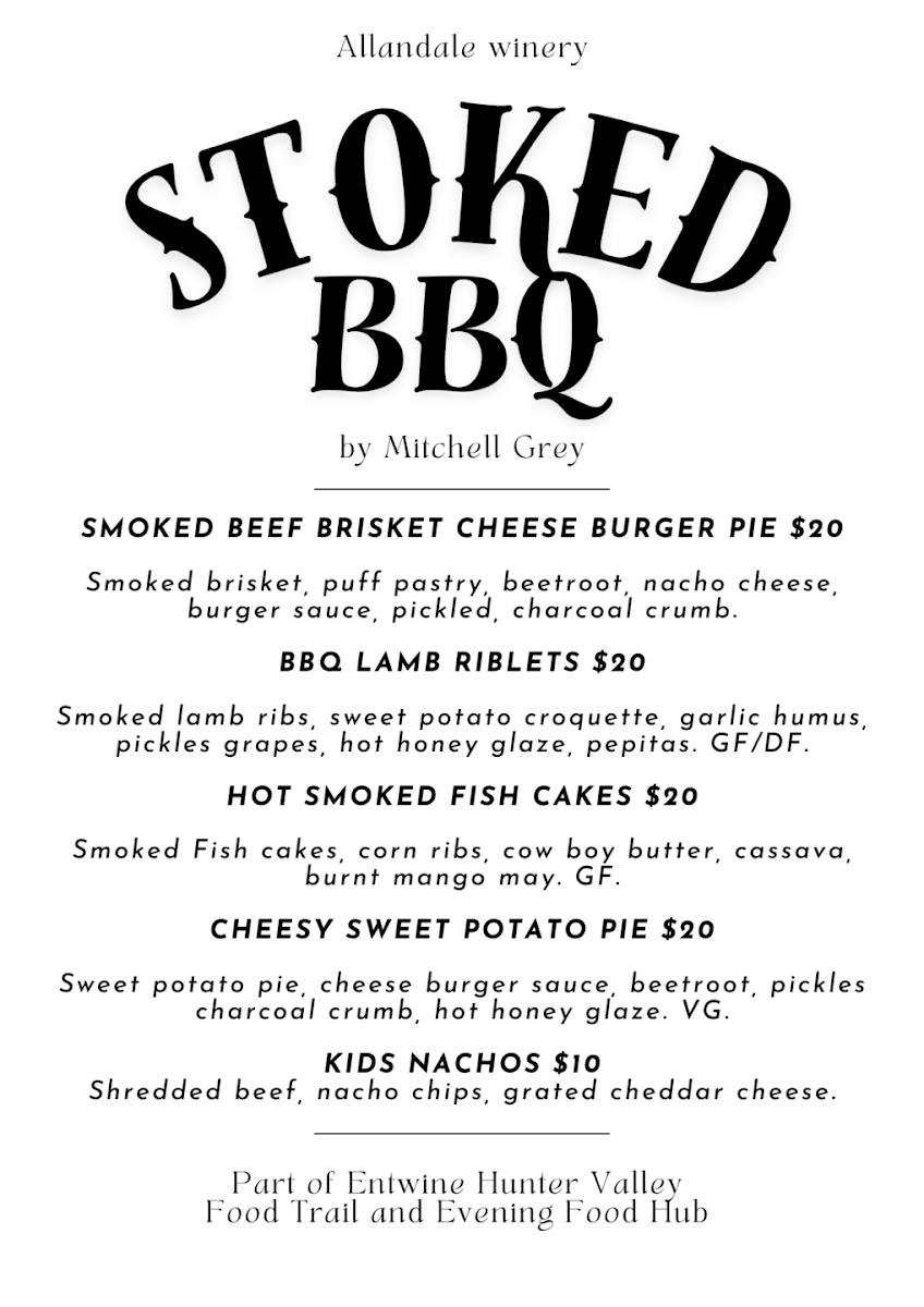 Menu, Entwine Hunter Valley