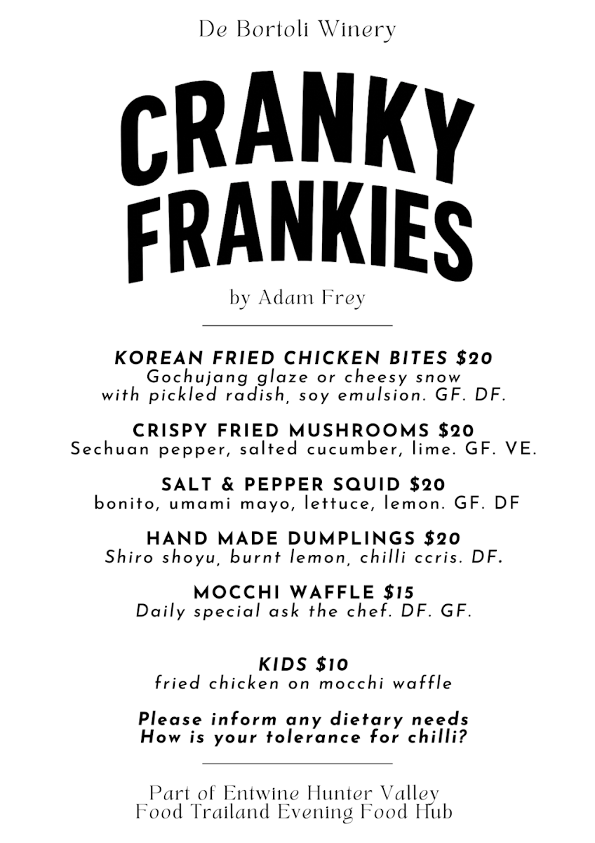 Menu, Entwine Hunter Valley