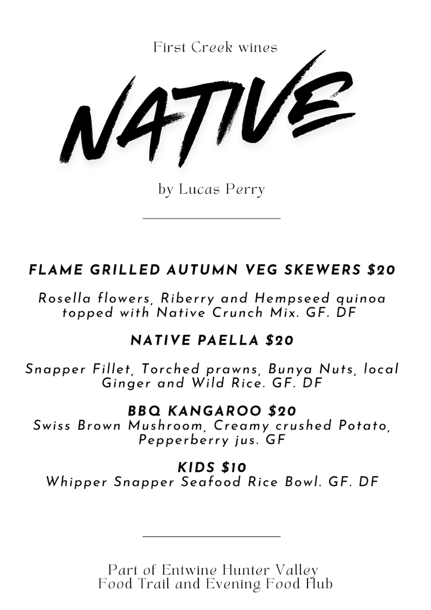 Menu, Entwine Hunter Valley