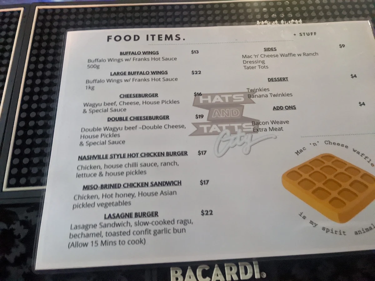 Menu, Hats & Tatts CBD