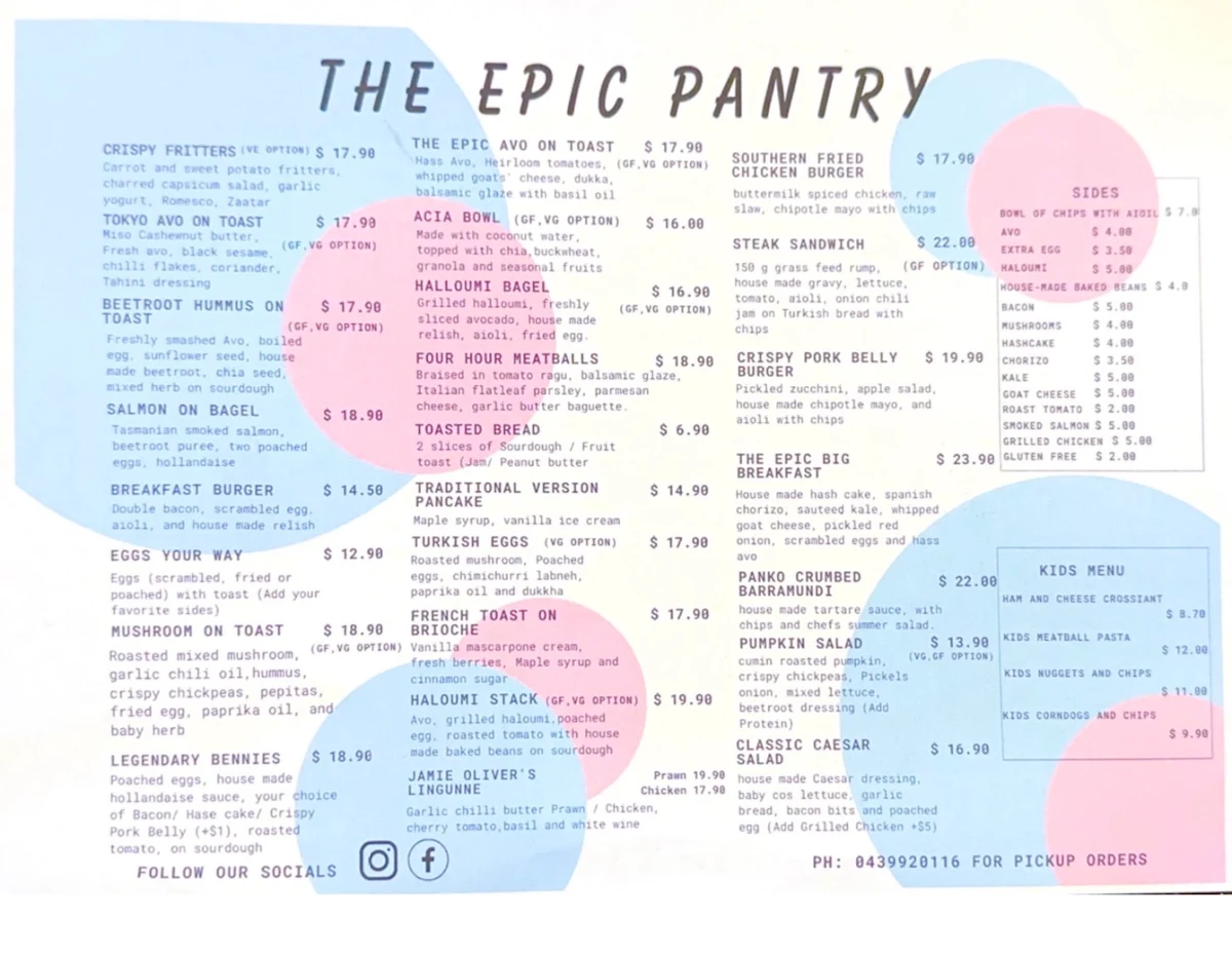 Menu, The Epic Pantry