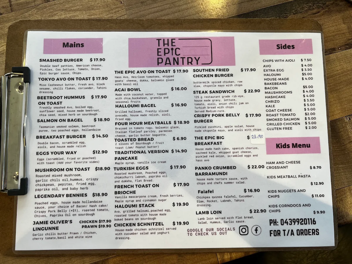 Menu, The Epic Pantry