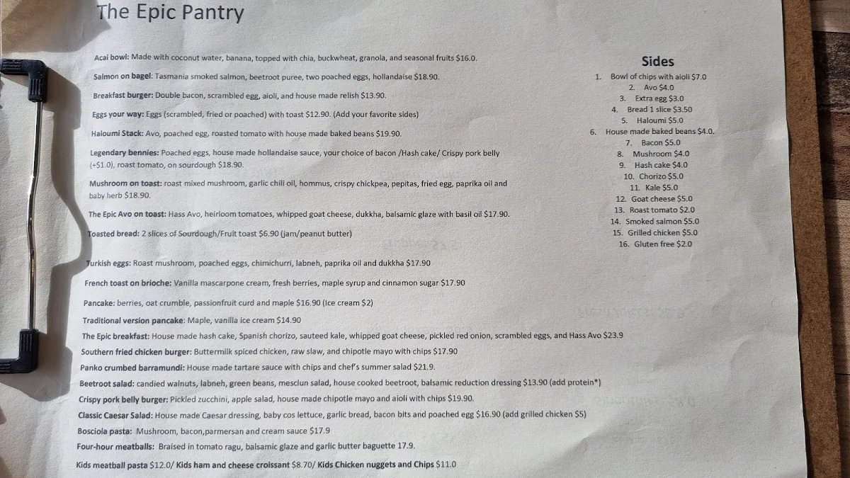 Menu, The Epic Pantry