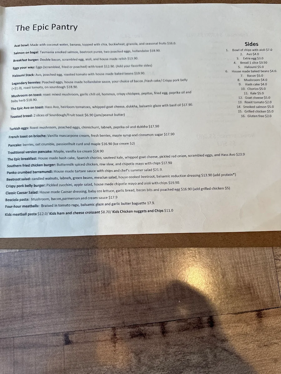 Menu, The Epic Pantry