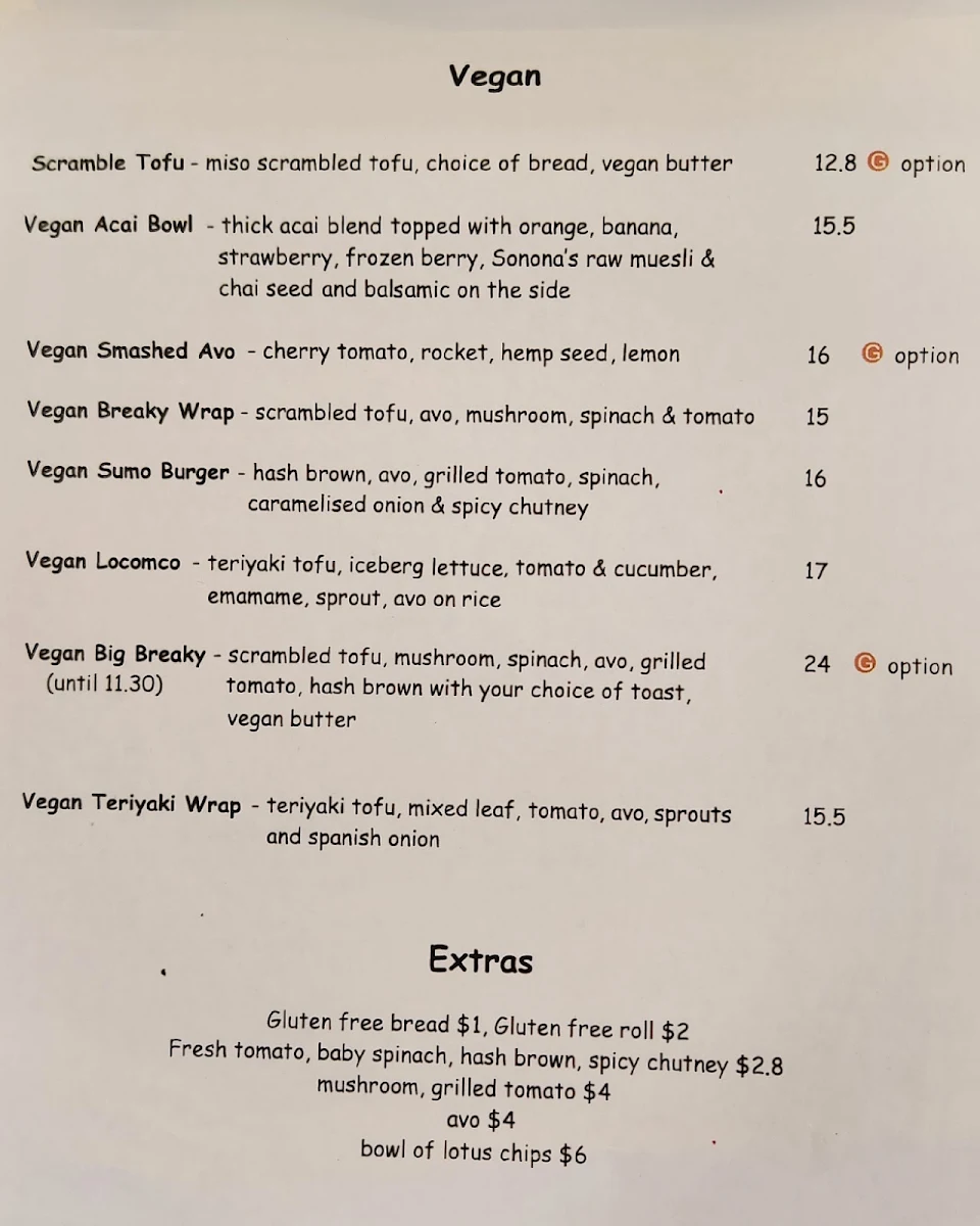 Menu, Cafe inu