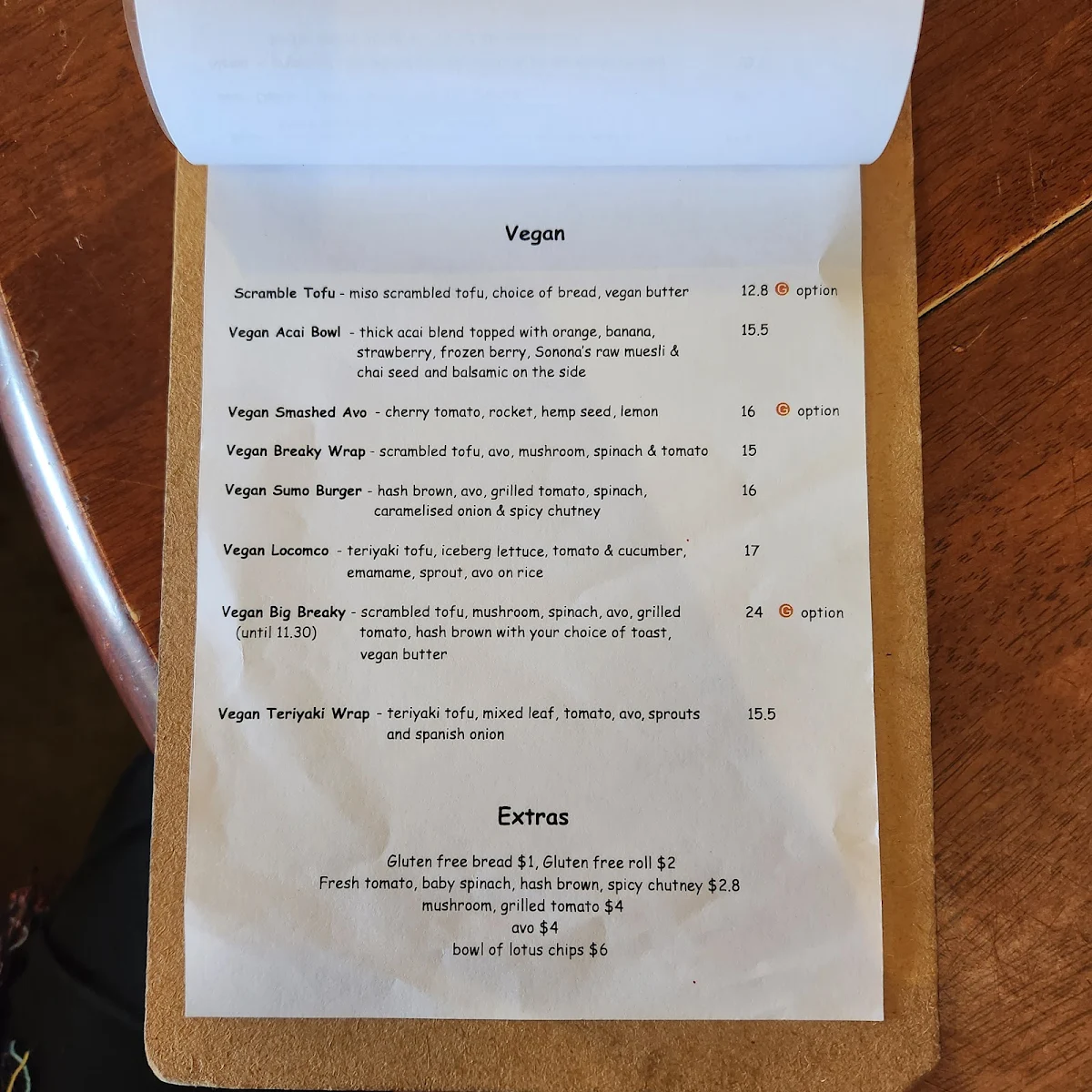 Menu, Cafe inu