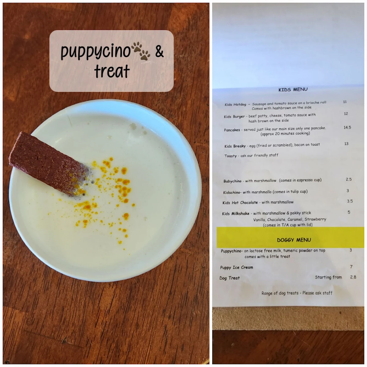 Menu, Cafe inu
