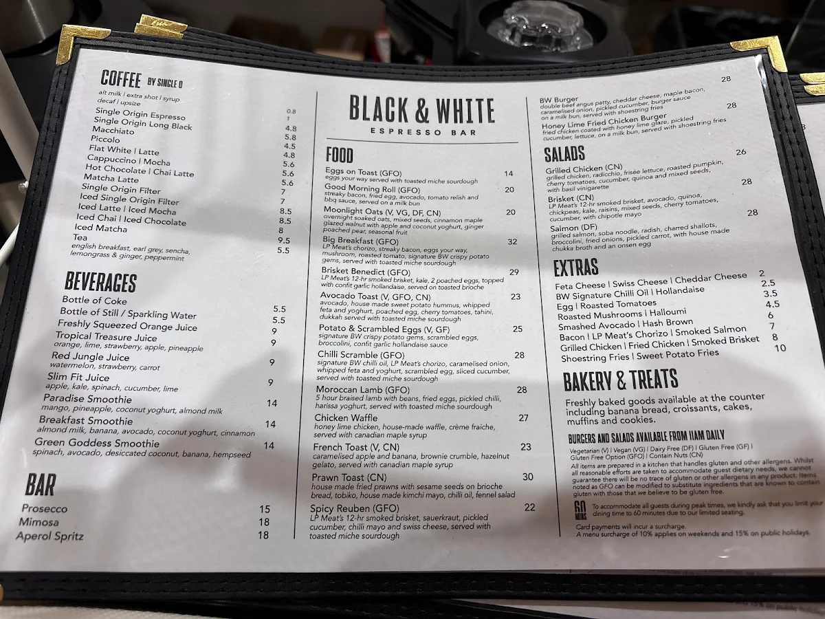 Menu, Black & White Espresso Bar | Chatswood Chase