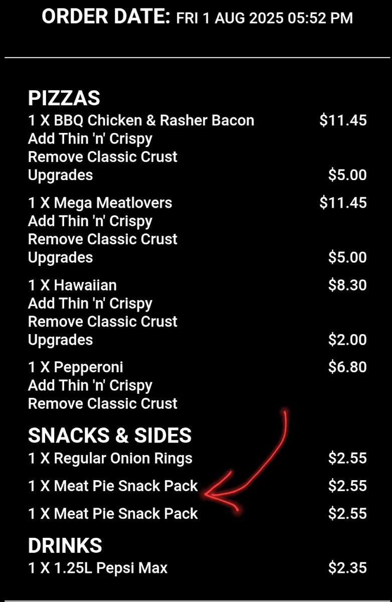 Menu, Domino's Pizza Byford