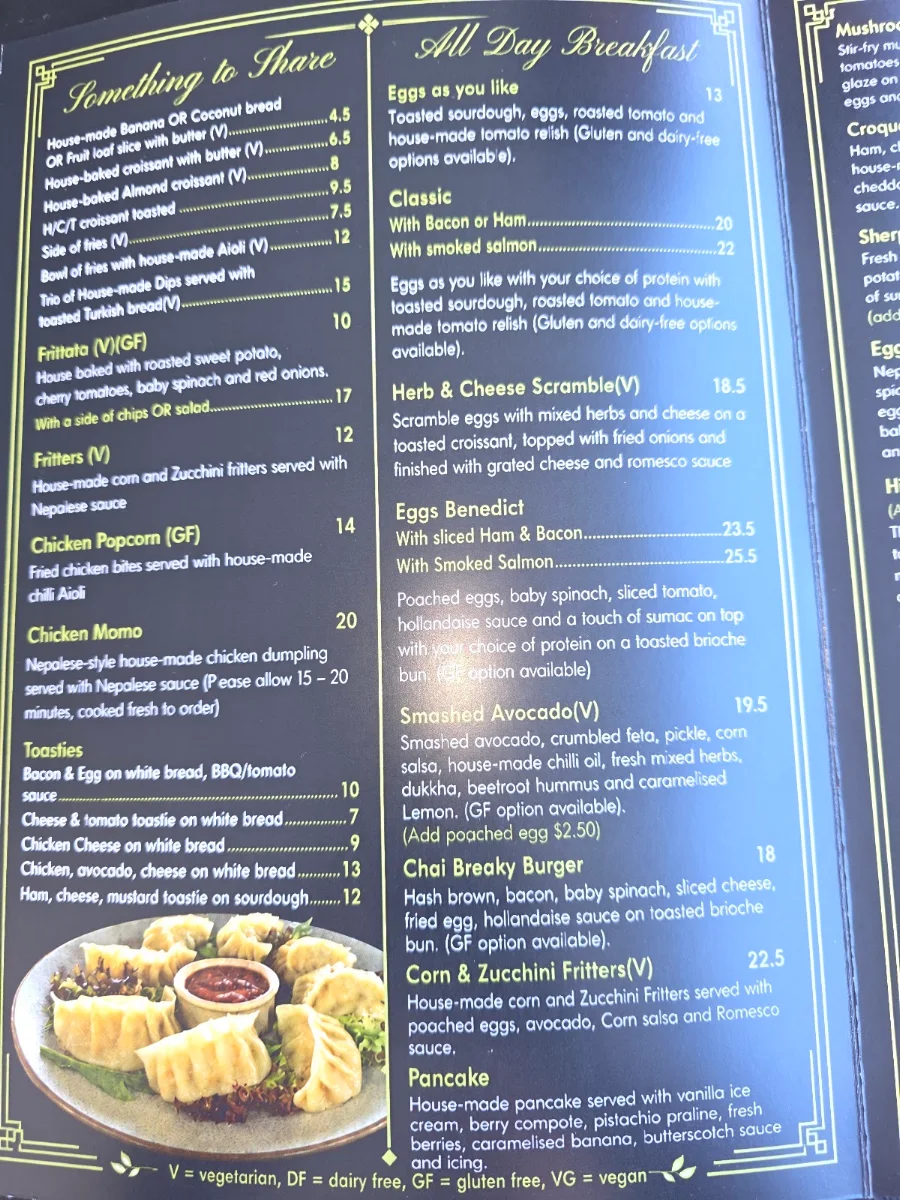 Menu, Chai House Cafe Ripley