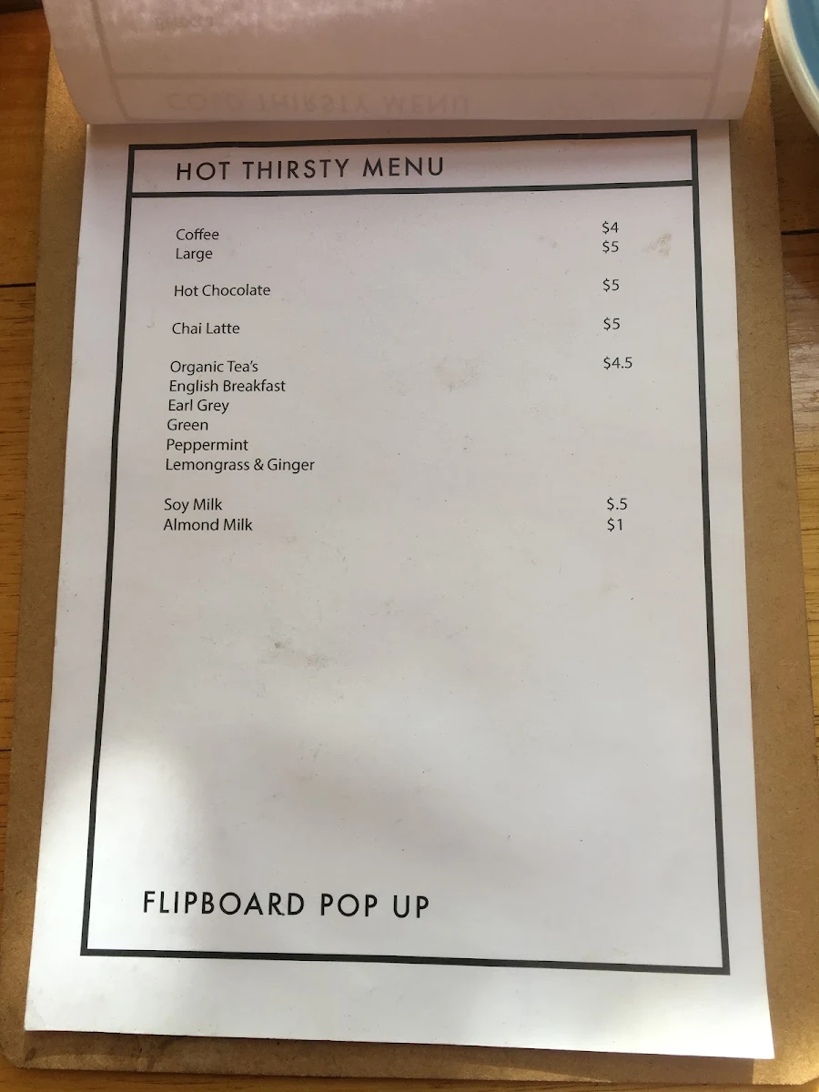 Menu, Flipboard Cafe