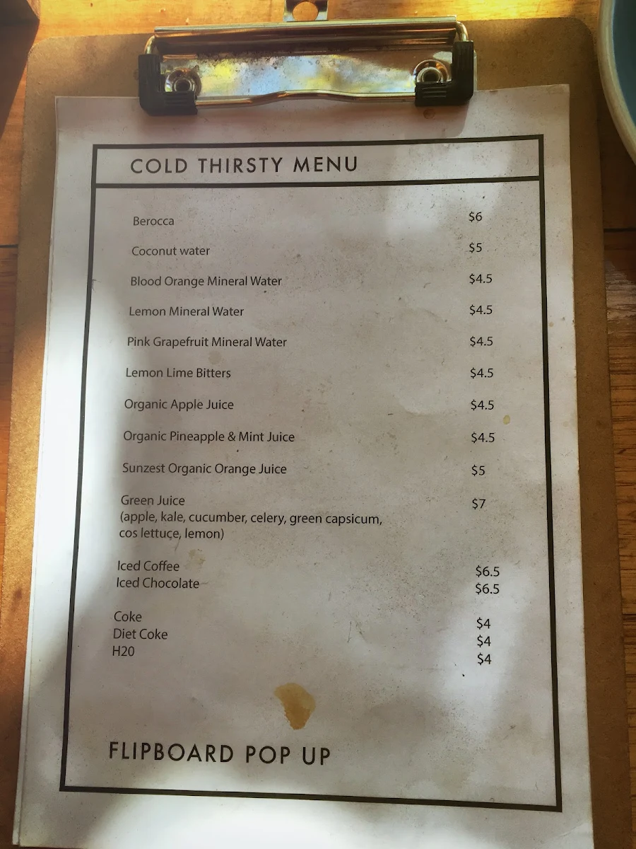 Menu, Flipboard Cafe