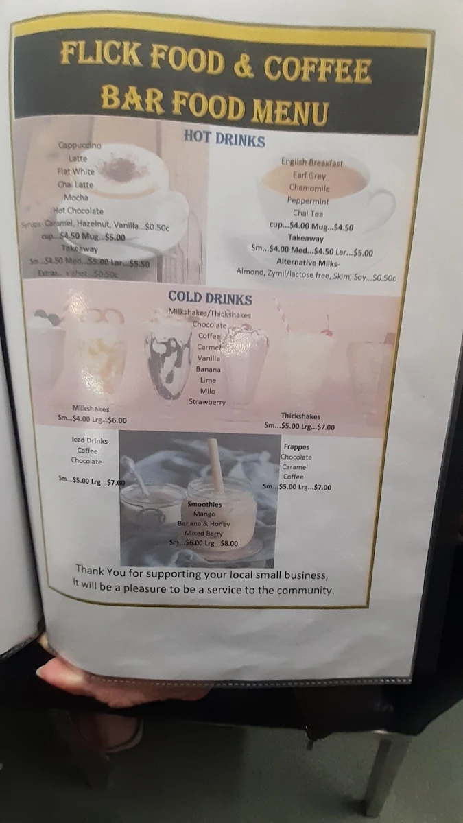 Menu, Flick Food & Coffee Bar