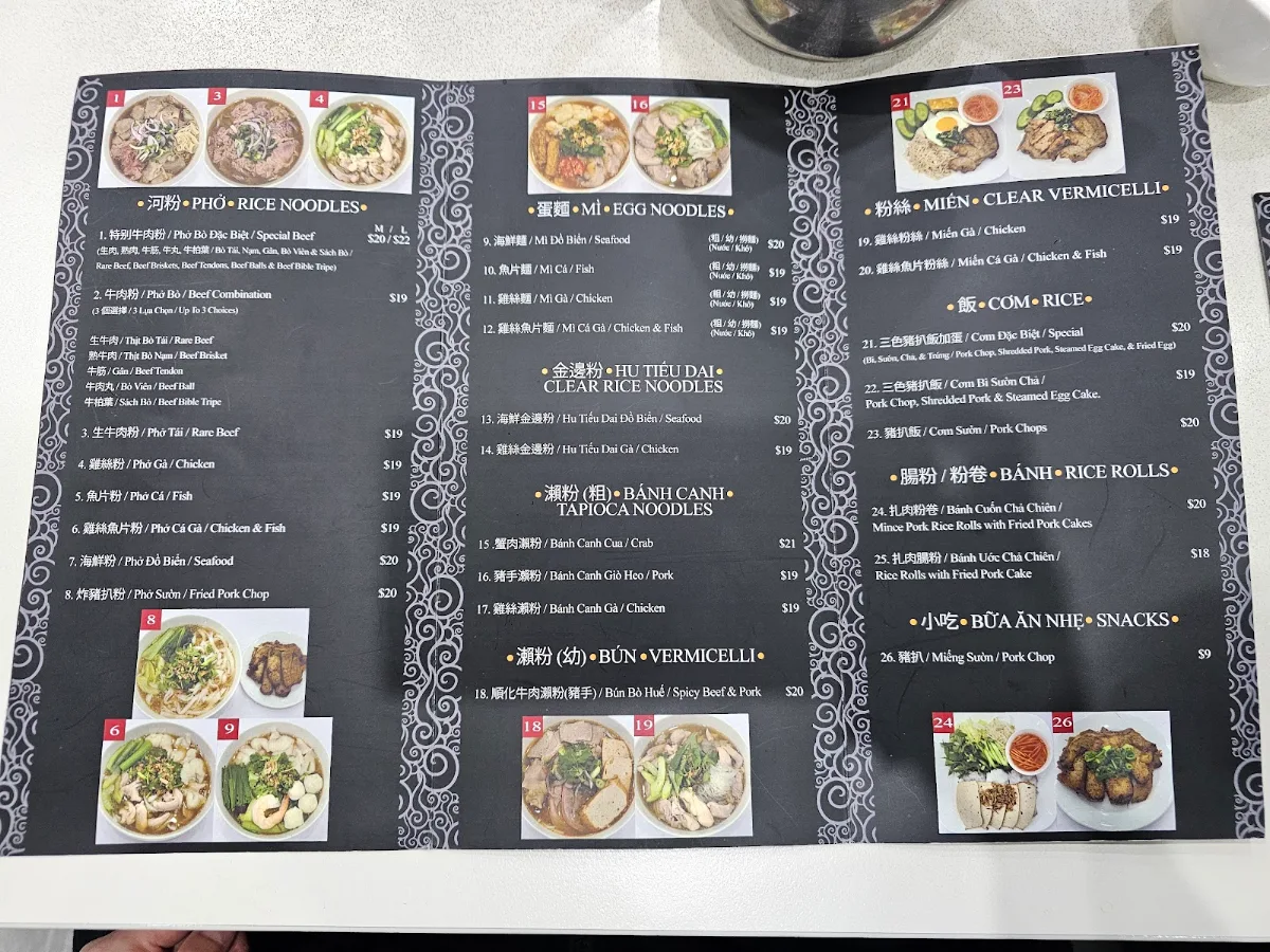 Menu, Pho Tau Bay