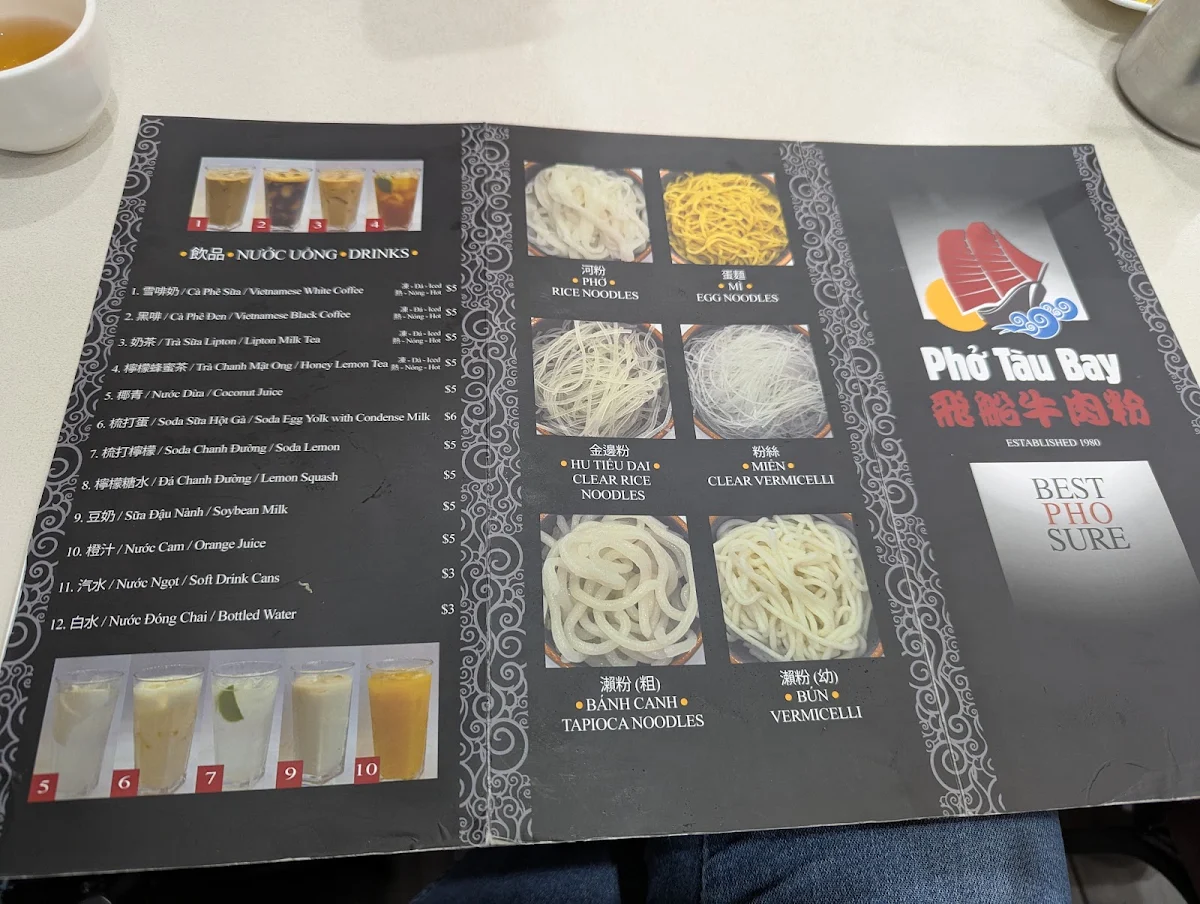 Menu, Pho Tau Bay