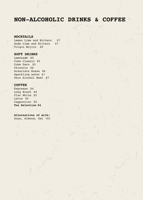 Menu, La Bottega Trattoria