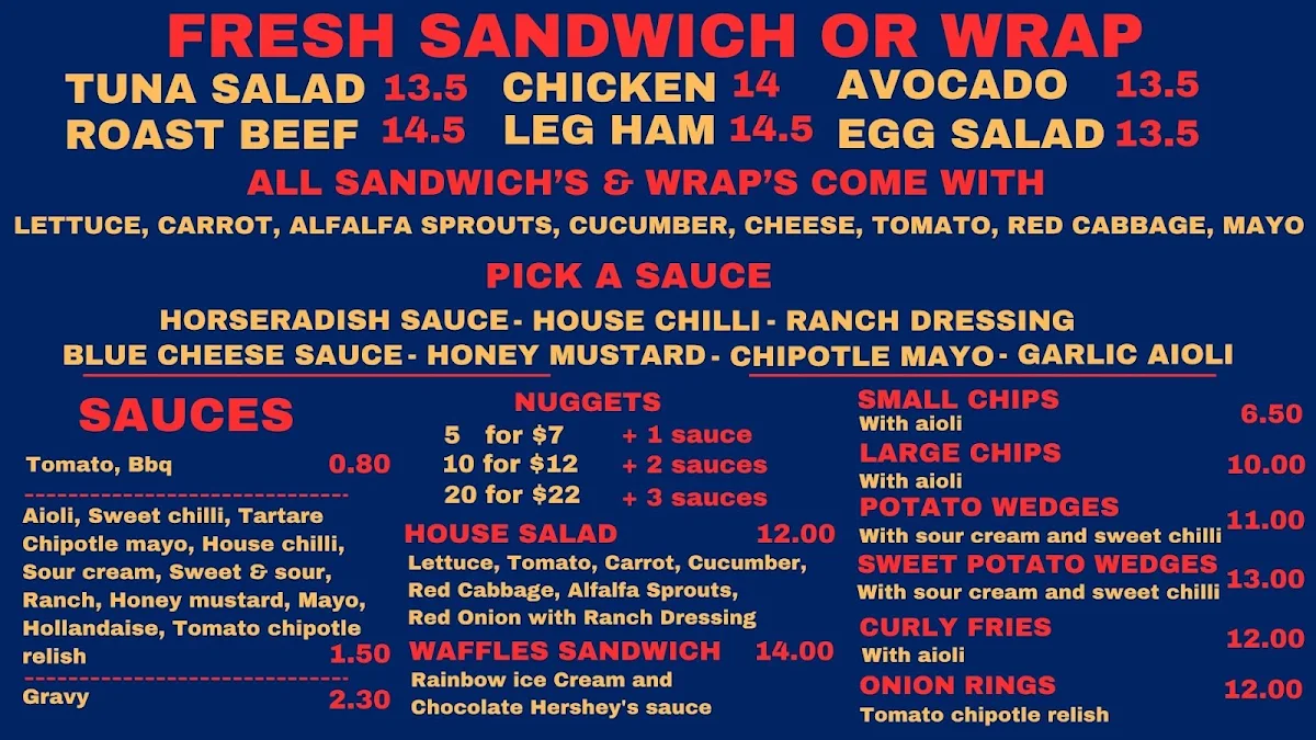 Menu, Toothies Burger Bar
