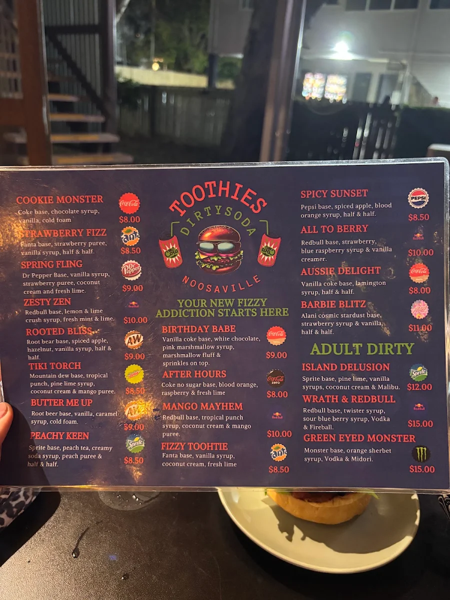 Menu, Toothies Burger Bar