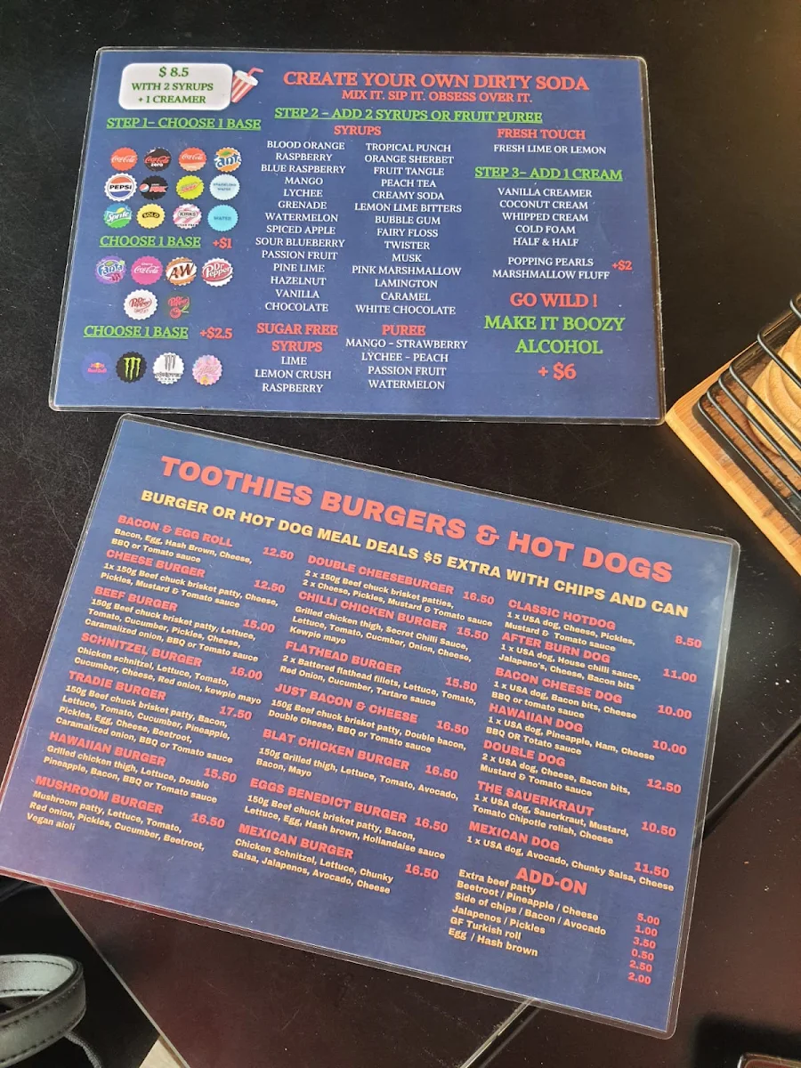 Menu, Toothies Burger Bar
