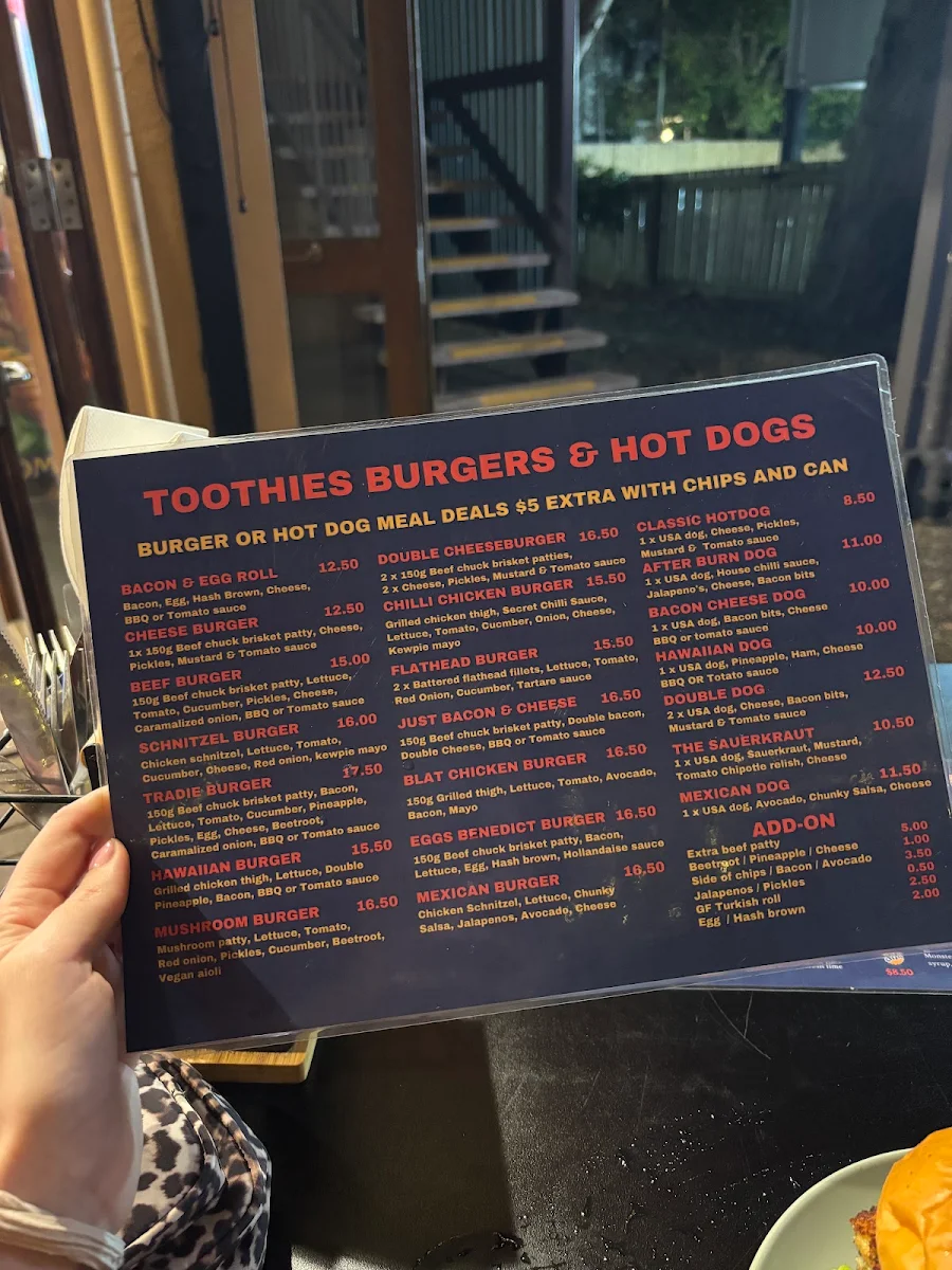 Menu, Toothies Burger Bar