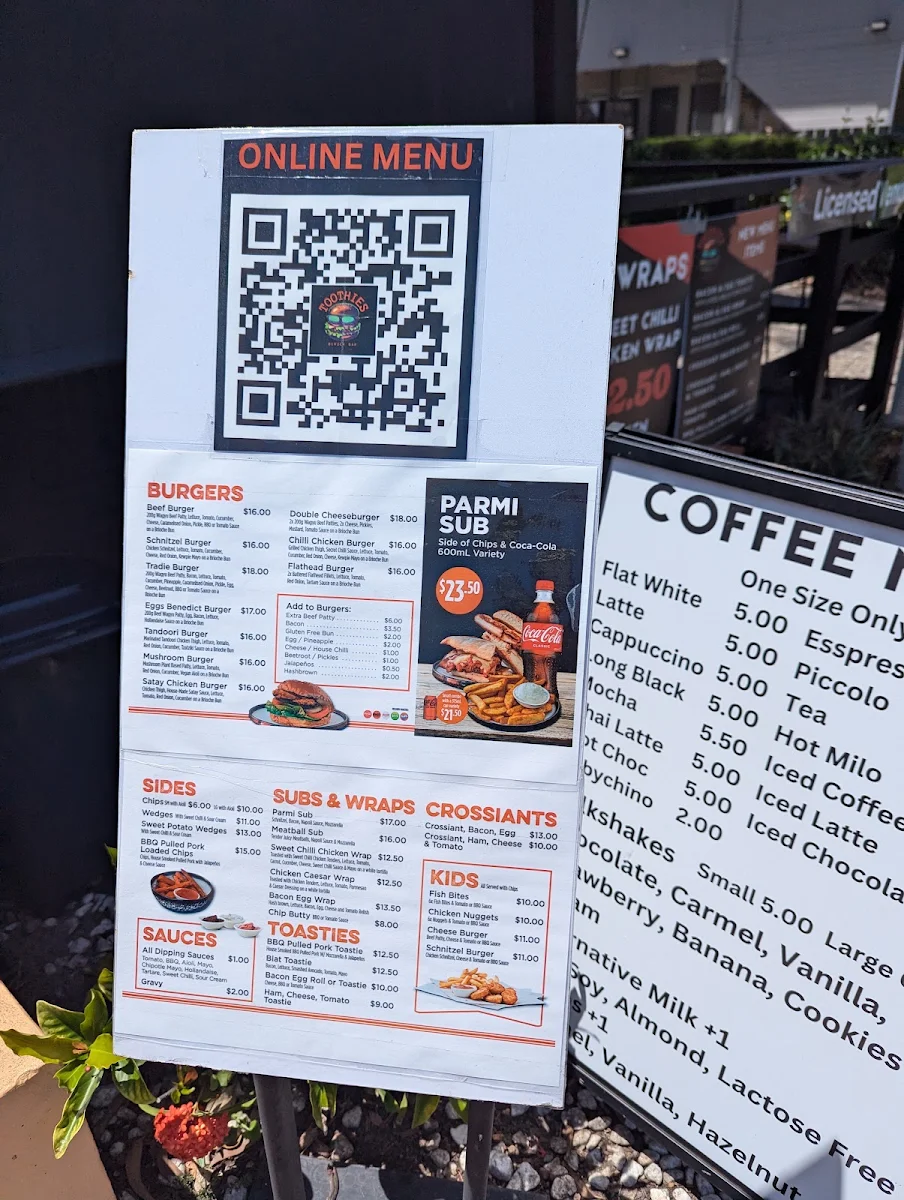 Menu, Toothies Burger Bar