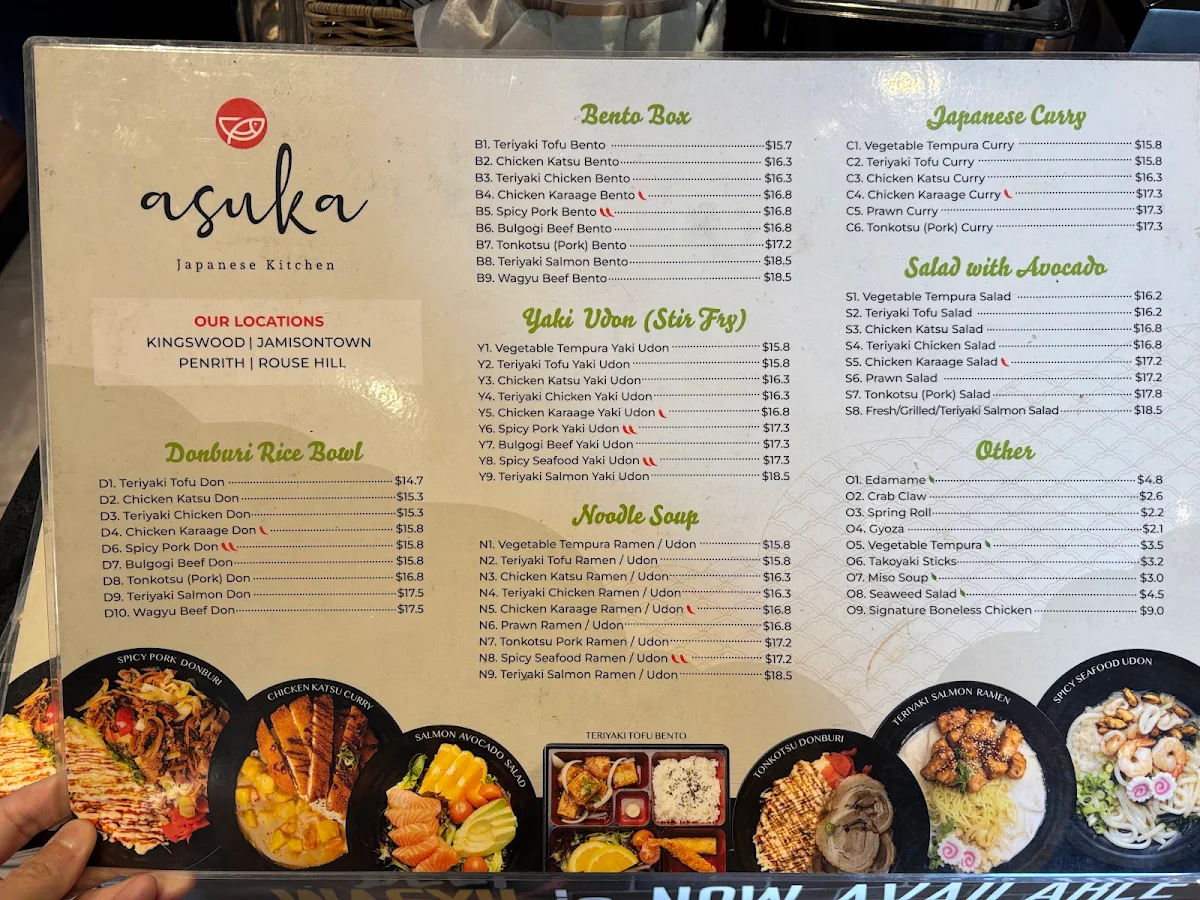 Menu, Asuka Japanese Kitchen (North Penrith)