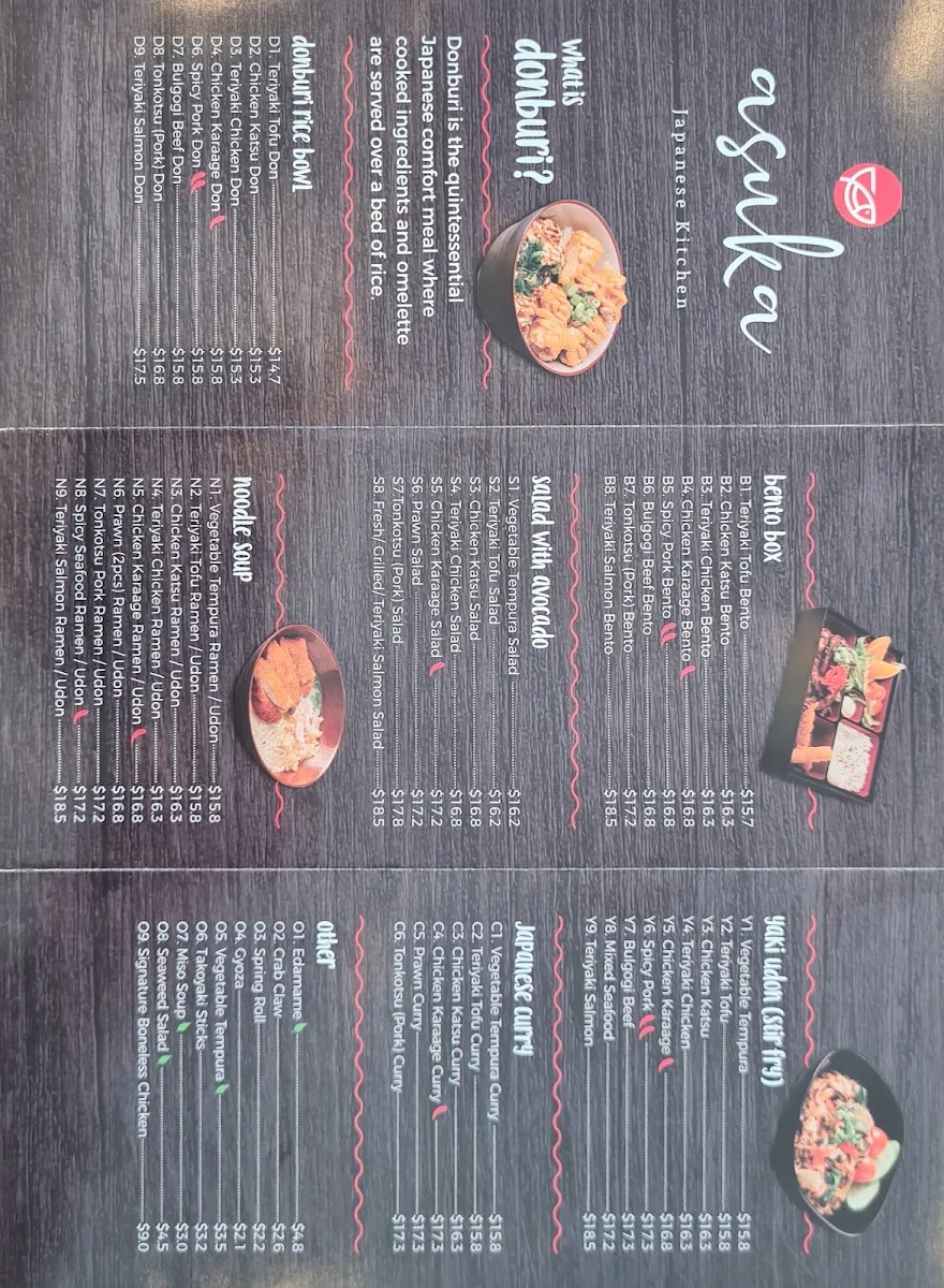 Menu, Asuka Japanese Kitchen (North Penrith)
