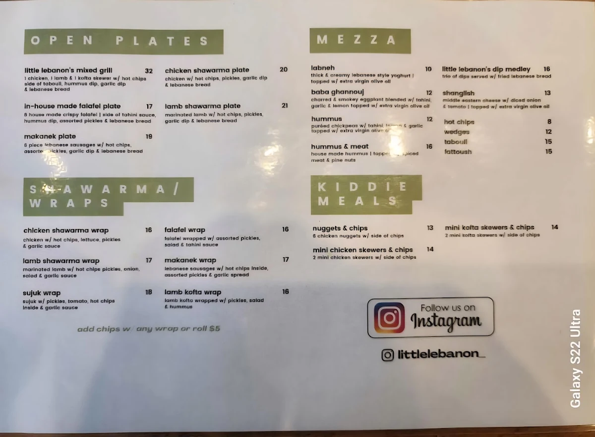 Menu, Little Lebanon