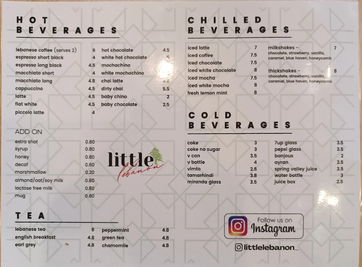 Menu, Little Lebanon