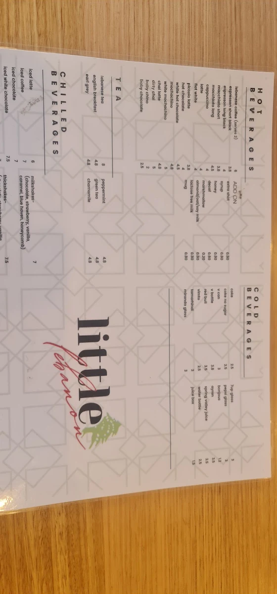 Menu, Little Lebanon